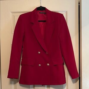 Boohoo Red Double-Breasted Blazer